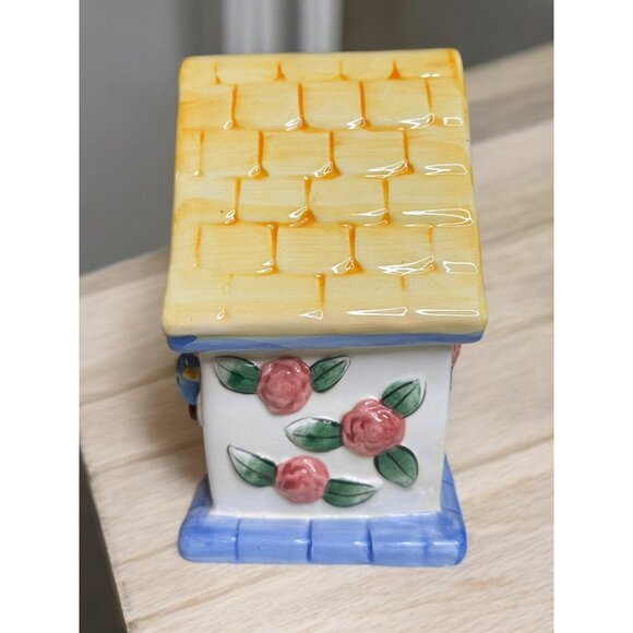 Hand-Painted Ceramic Decorative Birdhouse Candle With Floral & Bluebird Design - Picture 3 of 13